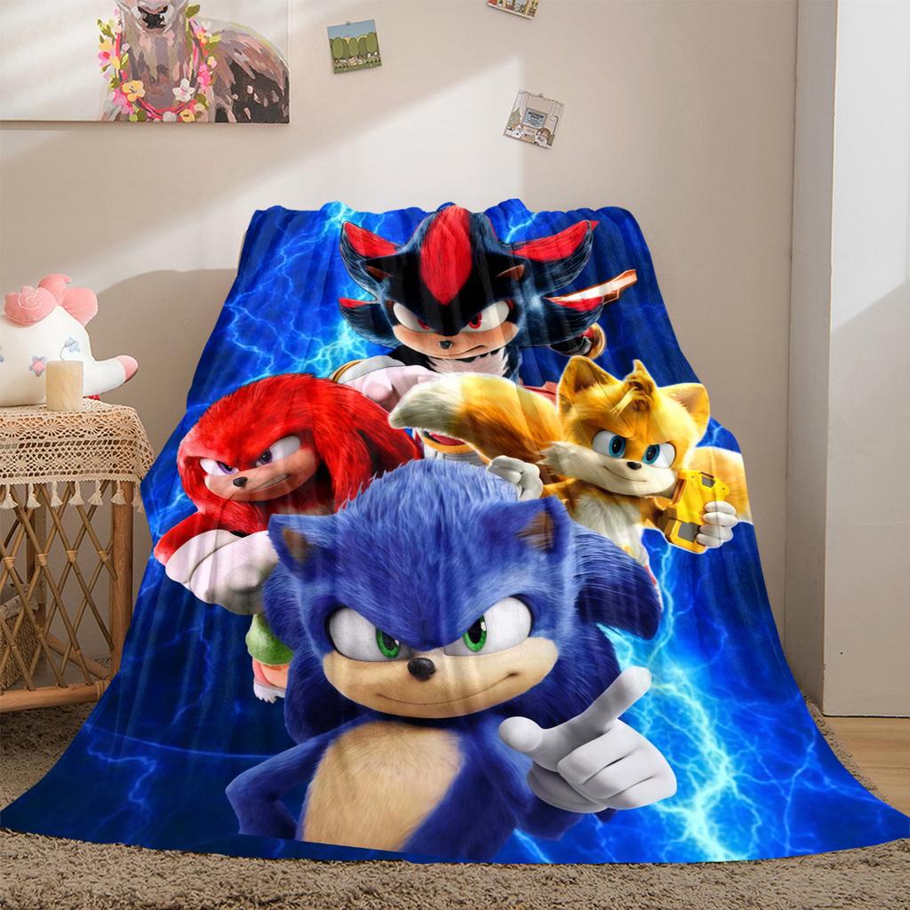 Sonic Cartoon Print Blanket Warm Comfortable Flannel Cover For Bedrooms, Sofas, Beds, Chairs LXRa52