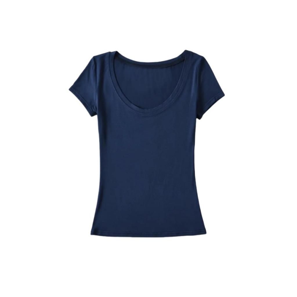 Women's Scoop Neck Short Sleeve T Shirt Slim Fit Solid Color Basic Casual Tee Top