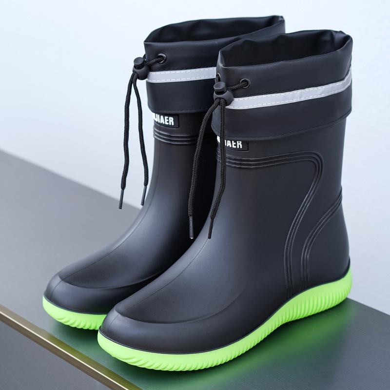 Fashion Rain Boots Waterproof Shoes Men's Tide Medium and Short Boots Wear Fleece Warm Non-slip Rain Shoes Women's Fishing Shoes Glue Shoes