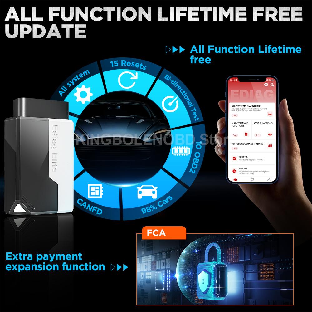 2026 Nuevo KINGBOLEN Ediag Elite Herramientas de Diagnóstico de Coches Gratis de por Vida Todos los sistemas 15 Restablecimientos Prueba Bidireccional Escáner Automático OBD2