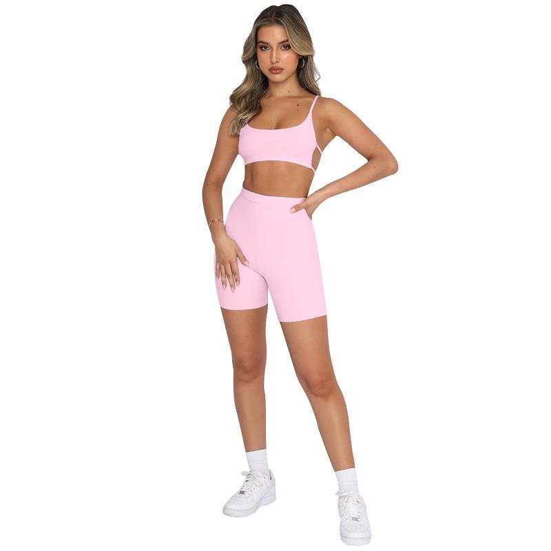 Summer Spaghetti Strap Backless Top & Sporty Shorts Set - European & American Women's Fashion
