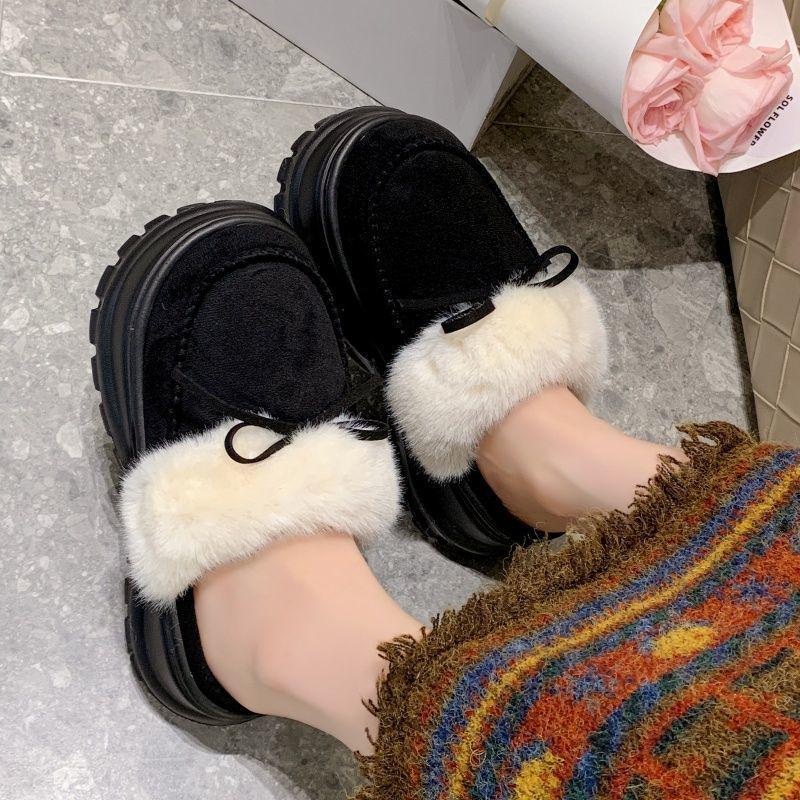 Women's Ultra-Thick Velvet Furry High-Heeled Cotton Slippers for Autumn & Winter 2025 – Height-Boosting Outdoor Warm Footwear.
