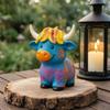 Highland Cow Figurine, Hand Painted Colorful Scottish Resin Statue, Cute Farm Animal Sculpture for Indoor Outdoor Home Garden Shelf Decor