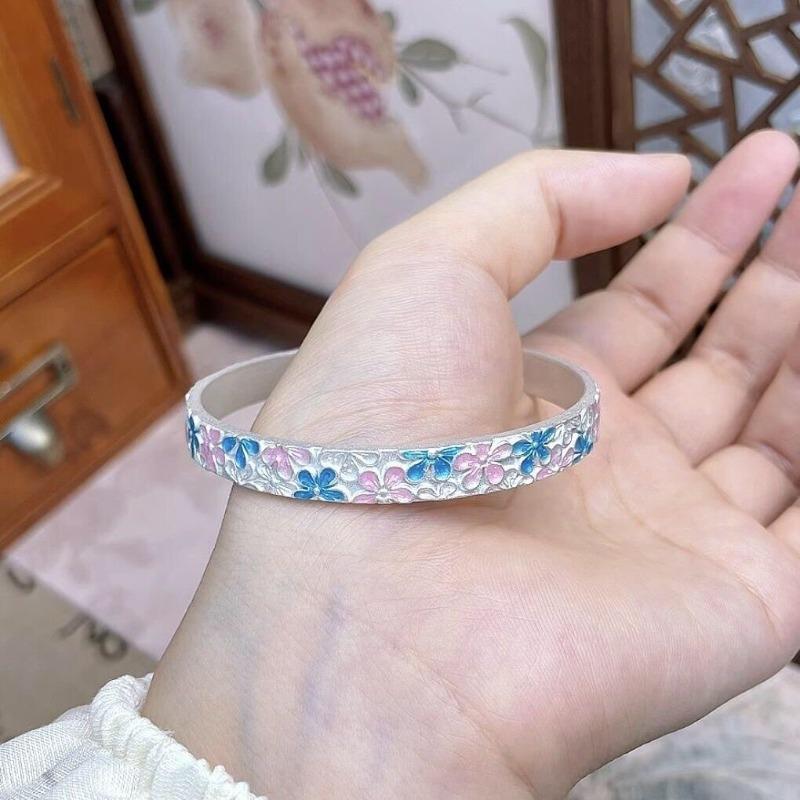 Enamel Relief Peach Blossom Blossoming Bracelet Female Bracelet Birthday Gift for Girlfriend