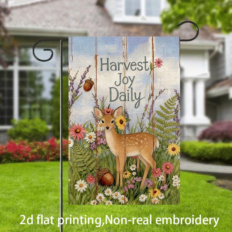 2D Flat - 2D Flat - 1pc, 2D Flat Printing, Pastoral Little Deer Floral Garden Flag, Material, Multiple Sizes Available, Machine Washable for Outdoor U