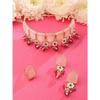 Pink Green Stones Beads Kundan Choker Necklace Earring & Ring Set For Women