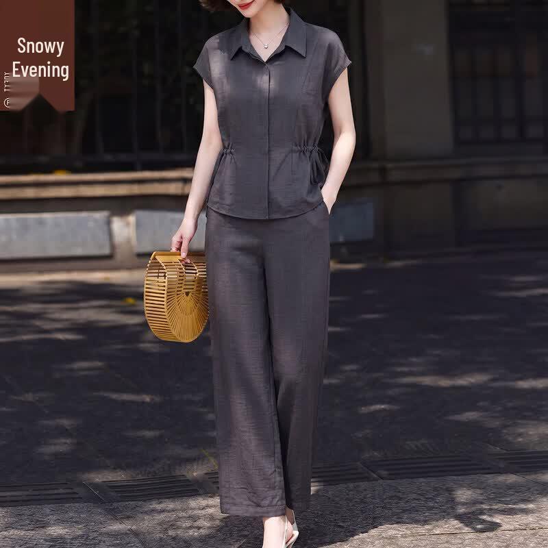 XUEXI Women s Summer Short Sleeve Faux Two-Piece Dress L