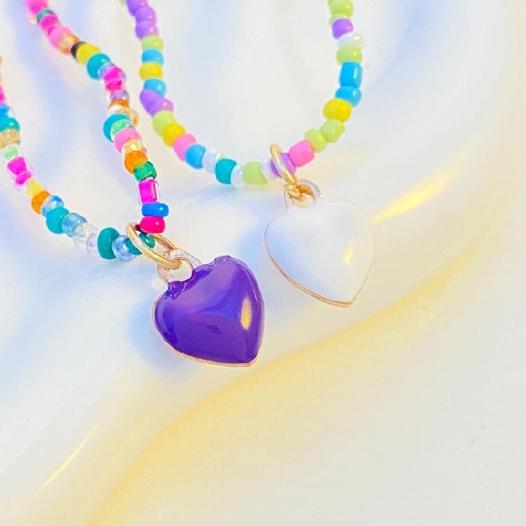 Heart Pendant Beaded Necklace Bohemian Style Chokers Contrast Colored Jewelry