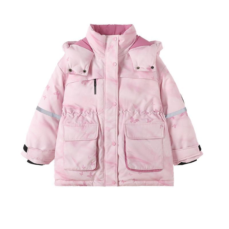 Girls' Workwear Down Jacket for Little Girls In Winter with Hood, Windproof and Warm Children's Thick Winter Clothes