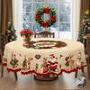 Weihnachts-Vintage-Bauernhaus-Tischdecke mit Weihnachtsmann-, Rentier- & Weihnachtsbaum-Aufdrucken. Rechteckige & runde Größen für Weihnachts-/Neujahrspartys, Küche, Innenbereich &