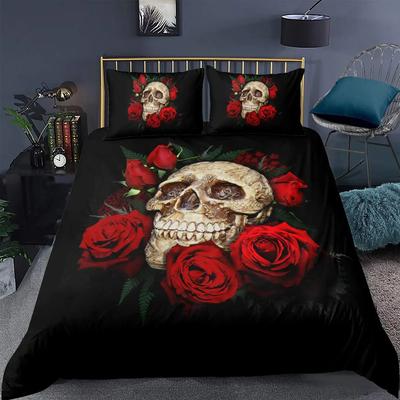 Skull Floral Skull Duvet Cover Full Size Gothic Skull Rose Bones Skeleton For Kids Women Men Red Black For Bedroom Decorations