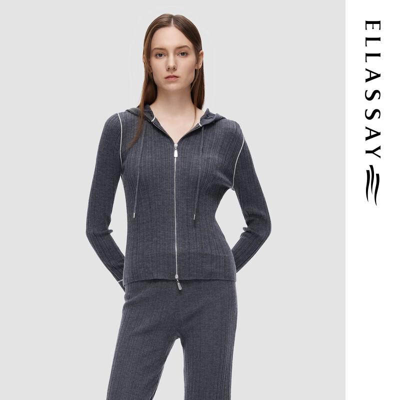 ELLASSAY Women's 100% Merino Wool Ribbed Hooded Knit Sweater