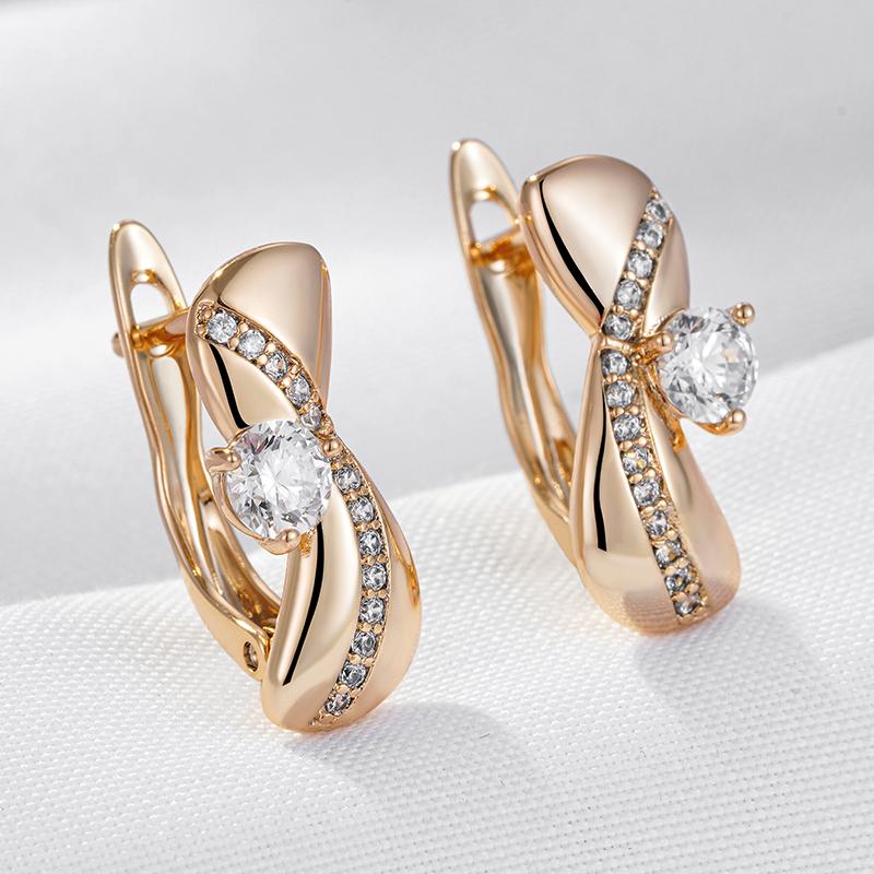 Unique  Rose Gold Color Symmetry Dangle Earrings For Women Luxury White Natural Zircon Accessories Daily Fine Jewelry