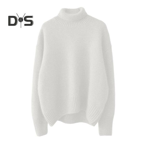 

Жіночий светр з високим коміром і довгим рукавом, однотонні трикотажні топи вільного крою, потовщений пуловер, трикотажні вироби XL білий