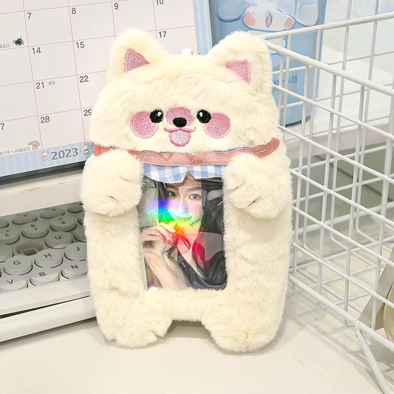 Süßer Welpen Plüsch Kartenhalter Tier Serie 3 Zoll Kpop Fotokarten Hüllen Flauschiger Koala Fotokartenhalter für Damen Karten Display