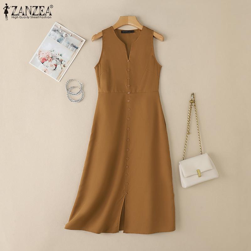 ZANZEA Womens Casual Off Shoulder Summer Sleeveless Dress
