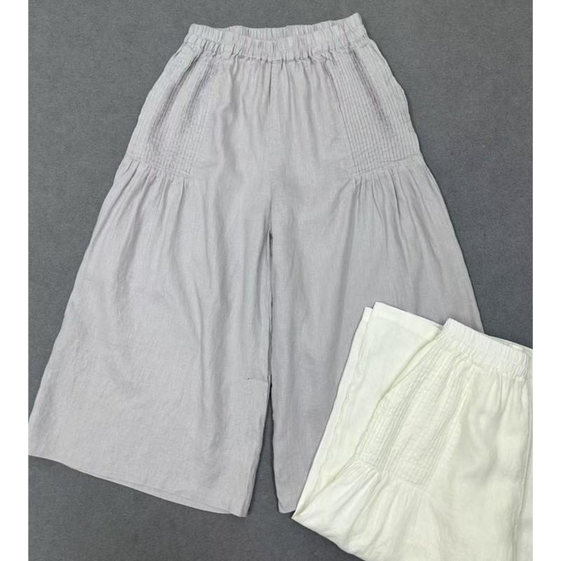 Johnature Summer Casual Loose Women Pleated Straight Cropped Cropped Wide-leg Pants For Women