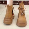 Mid Heels Lace Up Short Boots for Women Platform Shoes 2025 Winter New Suede Ankle Boots Designer Sneakers Dress Pumps
