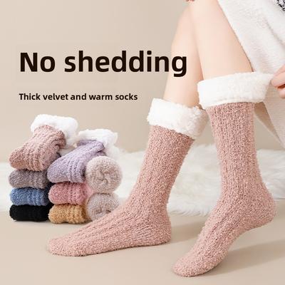 Calzini in Velluto Corallo da Donna Invernali Plus Velluto Spessi Caldi da Pavimento Casa Sonno Peluche Autunno Inverno Calzini Luna Neve