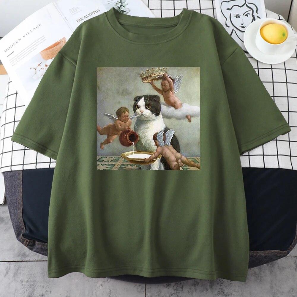 Scottish Fold Angel Crown Printing Unisex T-Shirt Summer O-Neck Clothing Short Sleeve Cotton T Shirt Oversized Casual Unisex T Shirts