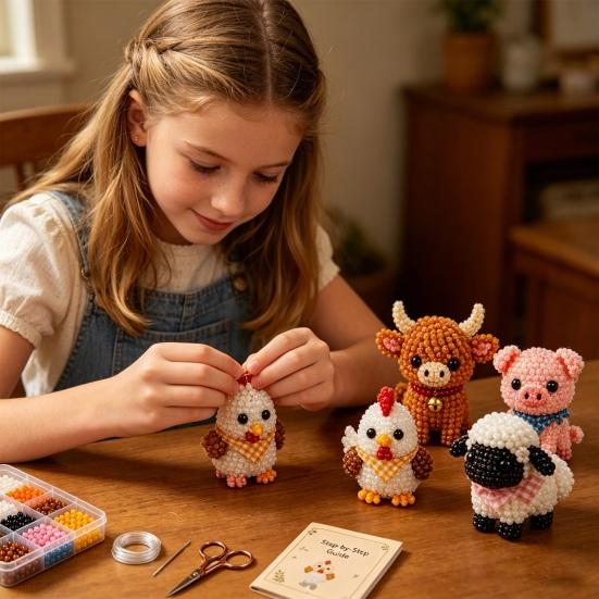 1 Set 3D Kralen Dieren DIY Kit, Kralen Dieren Kunst Ambachtelijke Kit met Instructies, Handgemaakte Insect Vogel Vleermuis Boerderijdier Kralen Kit voor Volwassenen Beginners
