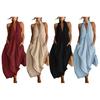 Maxikleid für Damen Lässig Locker V-Ausschnitt Ärmellos Boho Langkleid Strandurlaub Fließendes Sommerkleid mit Taschen