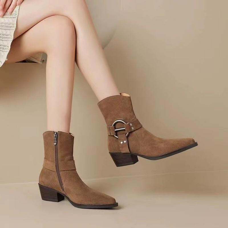 Shoes for Women 2024 New Faux Suede Women's Ankle Boots Classic Pointy Toe Western Boots Plus Size 35-42 Winter Platform Boots