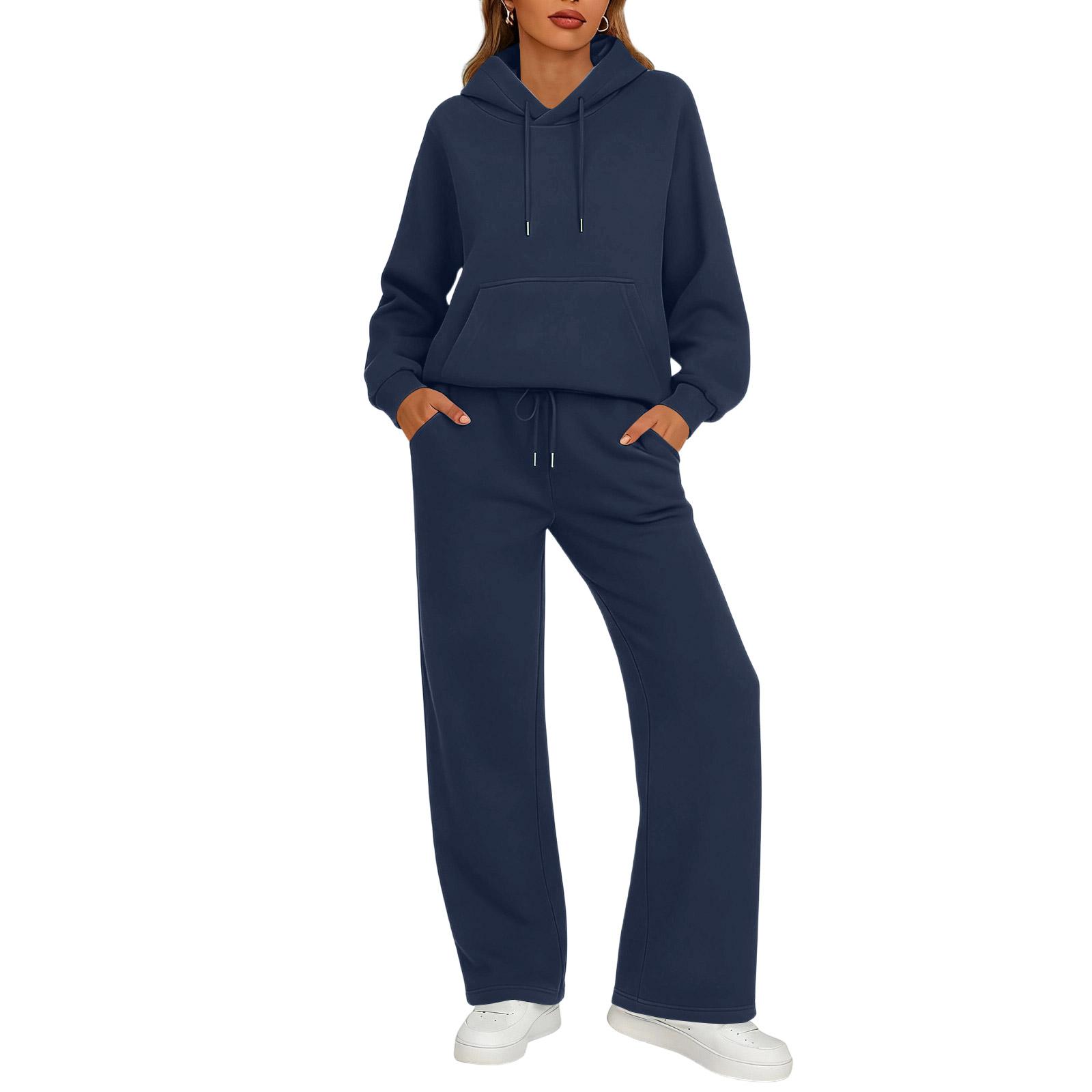 

Комплекты из двух вещей для женщин, повседневные свободные рубашки с длинным рукавом и шорты на кулиске с высокой посадкой, спортивный костюм, осенние наряды M тёмно-синий