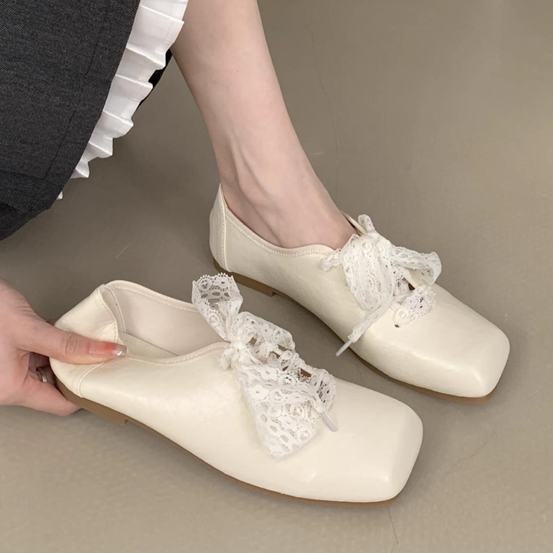 

Fashion Women s Fashion Thick Heel Shoes Spring New Square Head Front Lacing Anti-slip Wear-resistant High Heels 35 бежевый