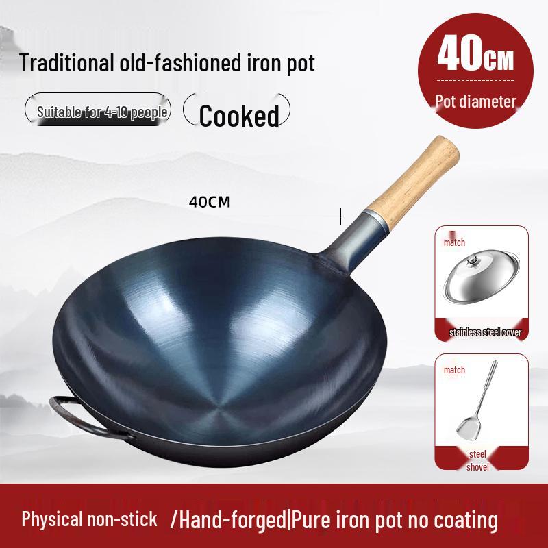 Classic Non-Stick Iron Frying Pan with Silicone Ladle for Home & Commercial Use