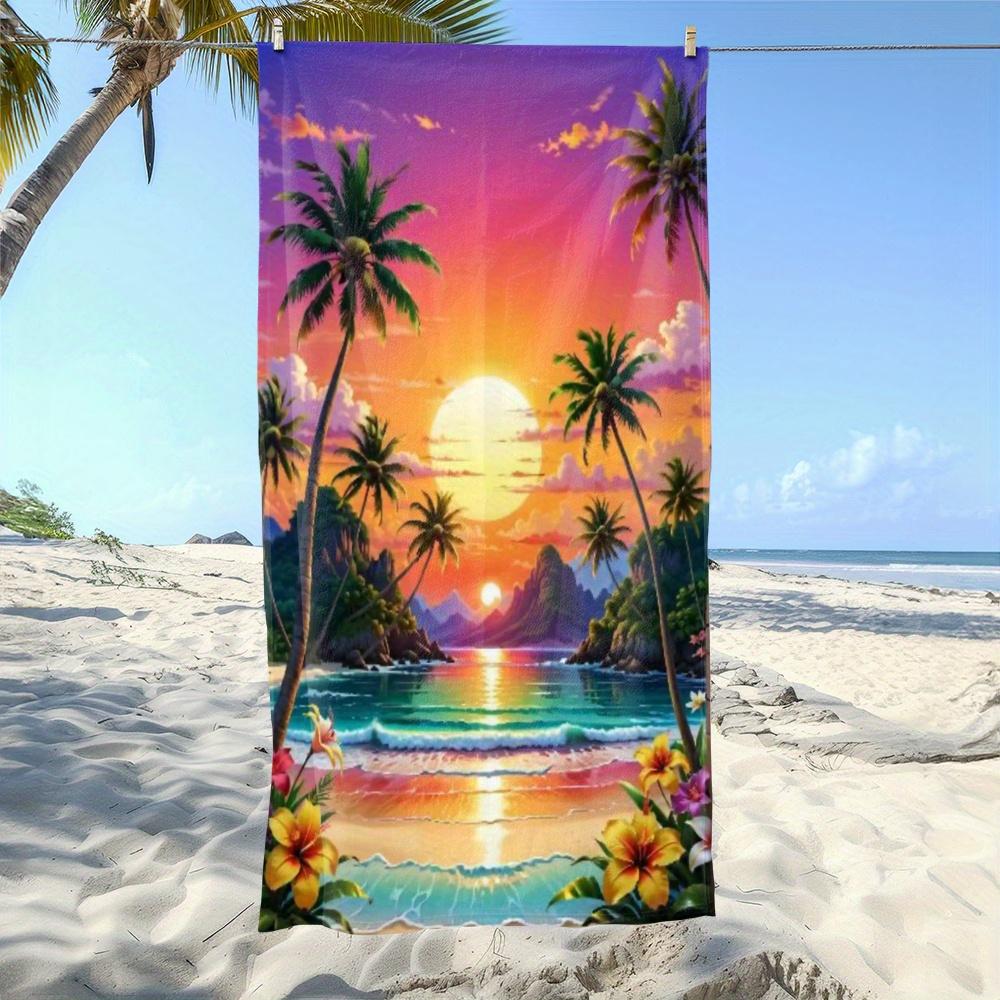 Vibrant Beach Sunset Tropical Palm Trees Floral Towel, Summer Design Quick Dry Soft W30*H60(CM)