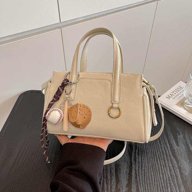 Retro Korean-Style Solid Color Boston Handbag - Women's Single Shoulder Crossbody Bag