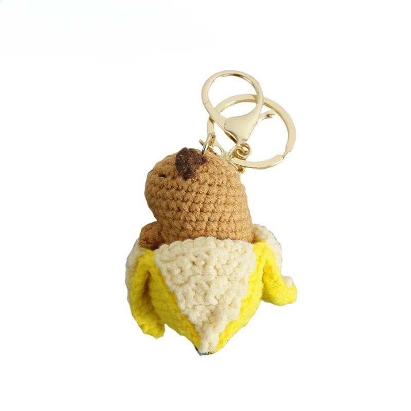 Hand Woven Cross Dressing Capybara Doll Yarn Crochet Capibala Keychain Mini Bag Car Keychain Handmade Pendant Ornament