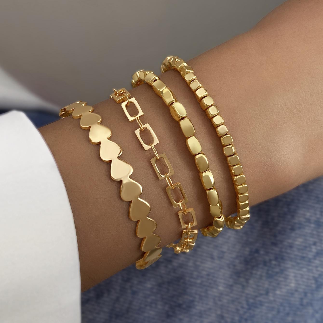 

Stackable Bead Bracelets For Holidays Multi-layer Classic Women s Geometry Chain Design Suitable For Daily Wear 4pcs/set Of A Gift Handmade золотистий