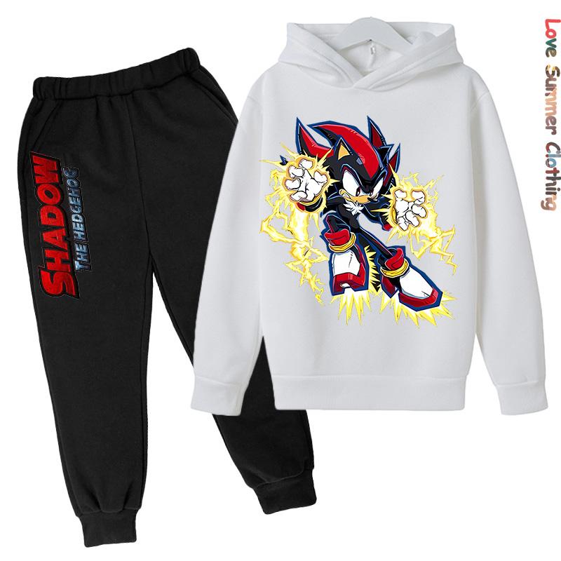 Boys Hoodie Tracksuit Shadow Hedgehog HD Print Sonic Autumn Kids Girls Character Hoodie Set Age 4-14 Thin Fleece Hoodie Set Sweatsuit Polyester