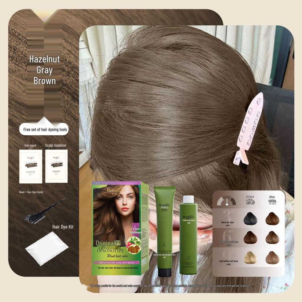 Bamanzi Hazelnut Low Ammonia Plant-Based Hair Dye Cream for Home Use, Gentle White Coverage, No Bleach Needed.