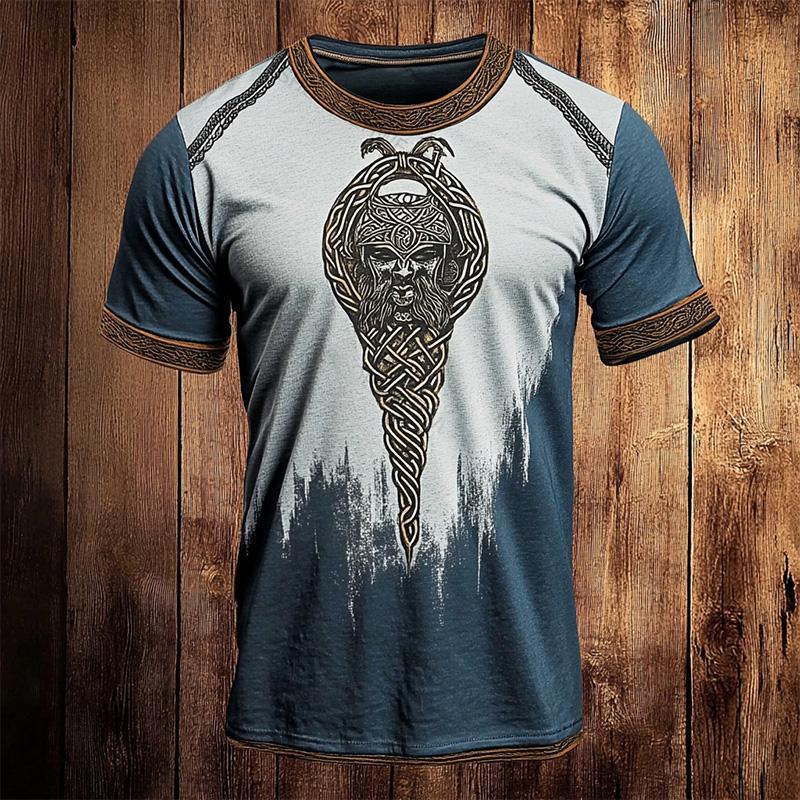 Vintage Men's Short-Sleeve T-Shirt Ethnic Print Casual Crew Neck T-Shirt Top Hip-Hop Street Style Outdoor Plus Size Tees Top Women Clothing