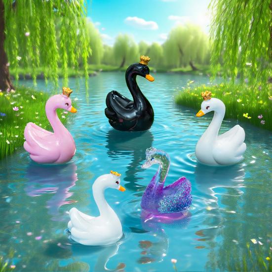 24 Pcs Mini Swan Figurine Miniature Resin Animal Ornaments for Fairy Garden Moss Landscape DIY Terrarium Crafts