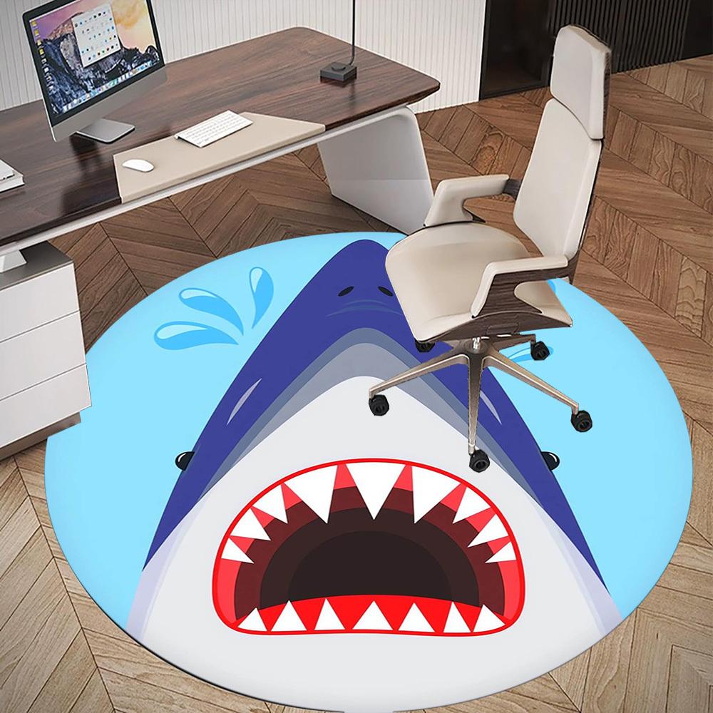 1pc Shark Ocean Round Chair mat Area Rug - Non-Slip, Floor Mat for Office, Bedroom, Ideal home decor Christmas Gift p0811447