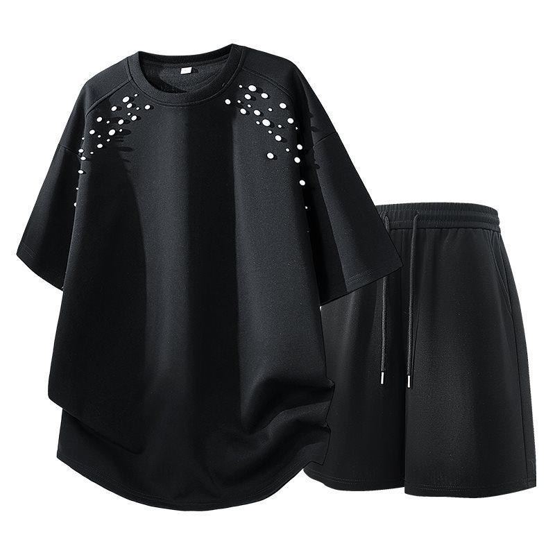 2026 Men's Beaded Summer Short Sleeve T-Shirt & Shorts Set