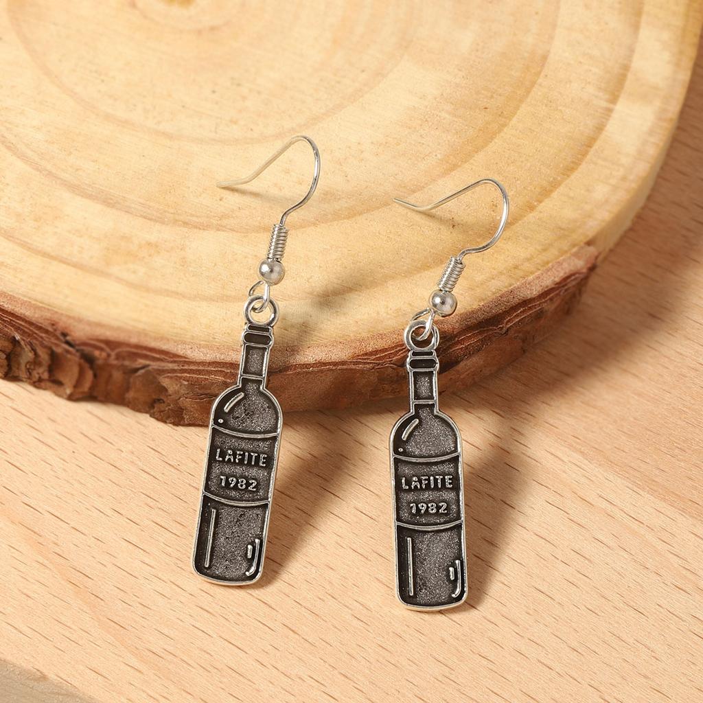 Cross-border personality, retro fashion trend, gothic style, various ancient silver wine bottles, earrings, ear hooks, hip-hop punk niche