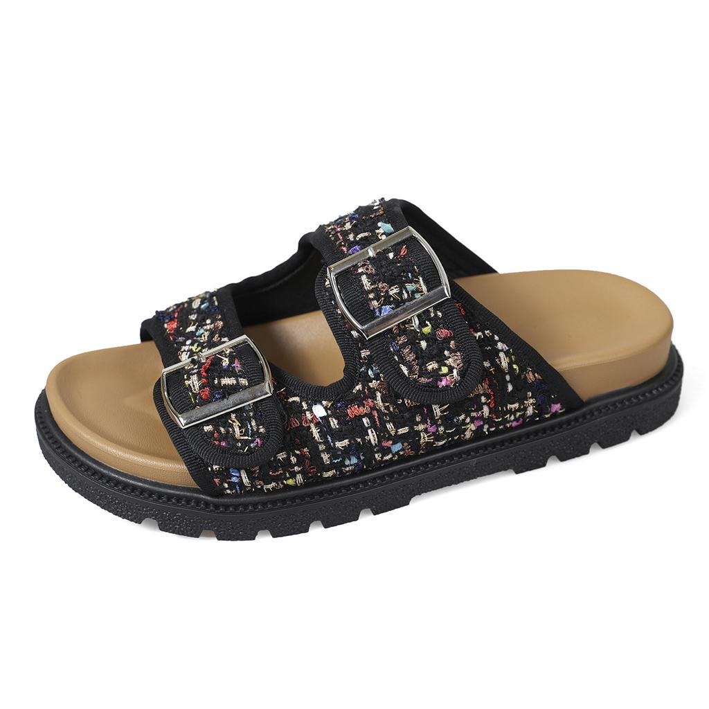 2025 Large Size Women's Versatile Thick Sole Solid Color European and American Casual Cool Slippers