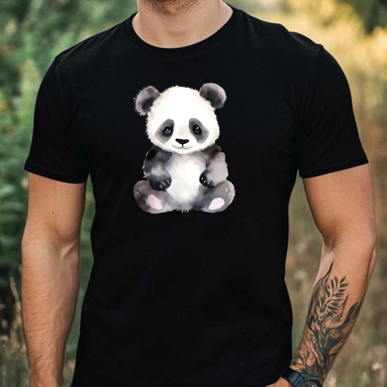 T-Shirt Herren Aquarell Panda Motiv Baumwolle Größe XS bis 5XL XL