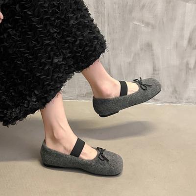 Women Trend Bow Flats Marie Janes Square Toe Shoes 2025 Winter New Lolita Ballet Casual Shoes Fashion Dress Zapatillas Mujer