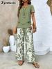 Damesmode Nieuwe Collectie Geprint Top Wijde Pijpen Broek Set
