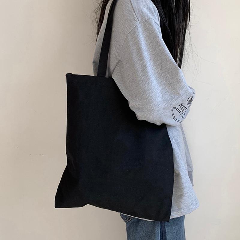 Fashion Canvas Shoulder Bag Harajuku Solid Color Canvas Shopping Bag Casual Large Capacity Schoolbag Tote