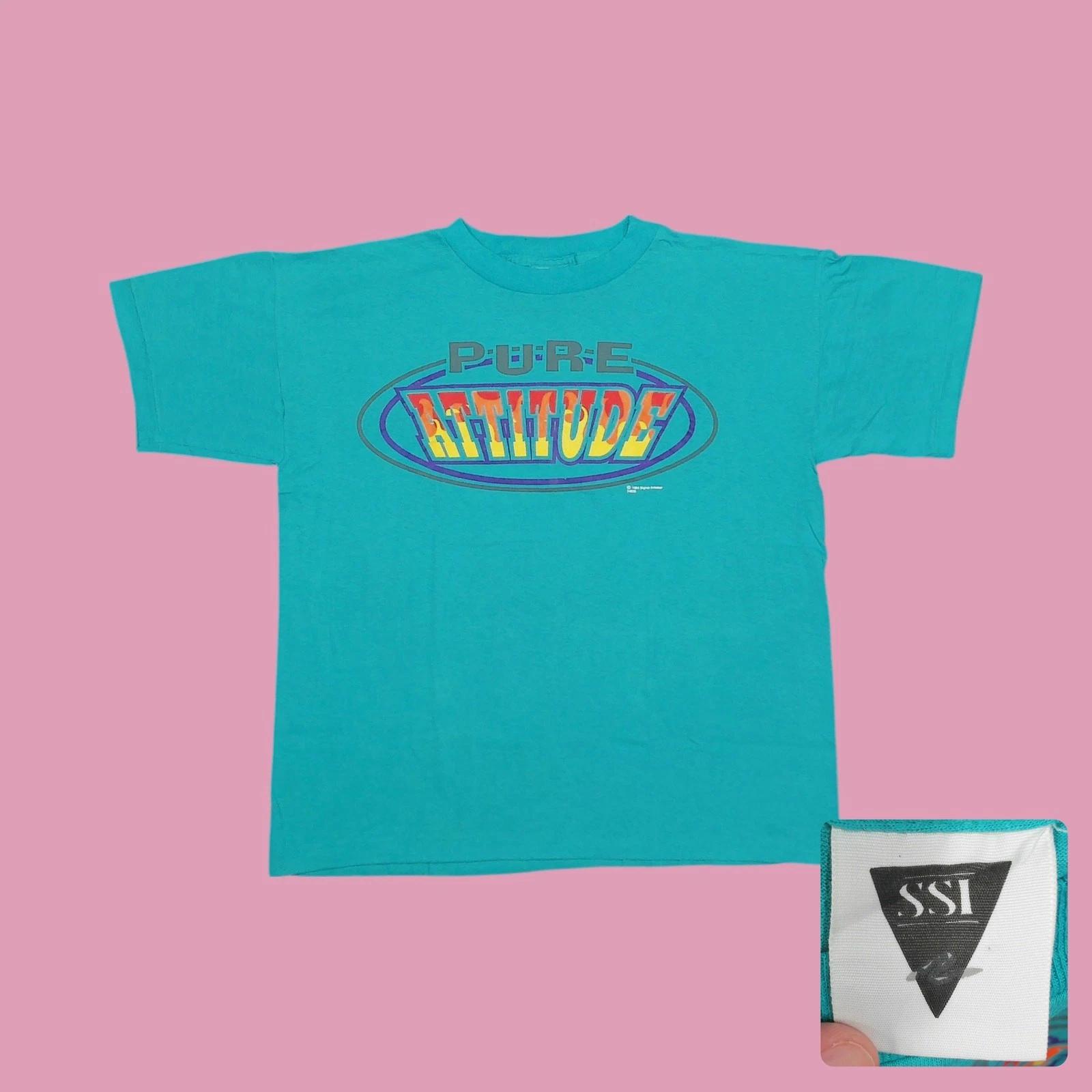 1994 SSI Pure Attitude Vintage T-Shirt Teal Single Stitch Boxy Large USA Made 4XL