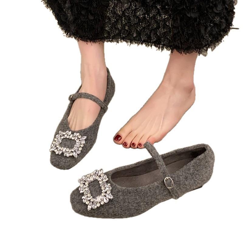 Low Heel Thick Heel Mary Jane Women's Shoes New Autumn and Winter Rhinestone Gentle Evening Shoes with Skirt Single Shoes