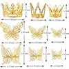 9PCS Crown Cake Topper Mini Tiara with 3D Butterfly Decoration Vintage Pearl Rhinestone Crown Cake Topper Cupcake Topper Cake Decoration