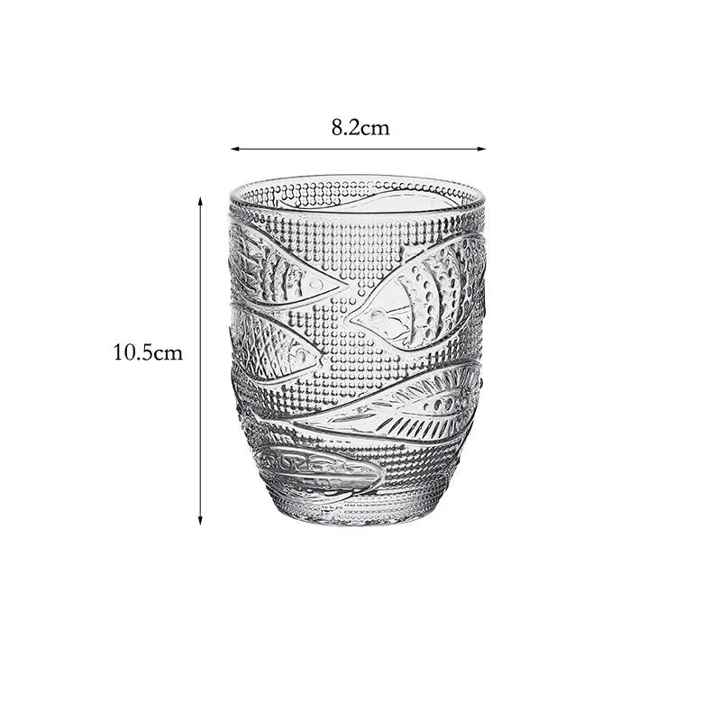Стеклянный стакан Винтажный Рельефный Дизайн с Рыбами Стеклянный Стакан для Молока и Сока Стаканы для Кофе Латте со Льдом Стаканы для Питья Воды Домашняя Вечеринка Стеклянная Посуда 350-450ml